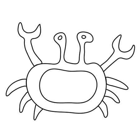 Crab. Hand drawn vector illustration in doodle style on white background. Isolated black outline. Sea and ocean animals theme. Great for kids coloring books.のイラスト素材