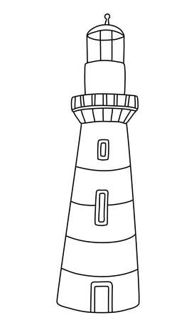 Lighthouse hand drawn vector illustration in doodle style on white background. Isolated black outline. Sea and ocean theme. Great for kids coloring booksのイラスト素材