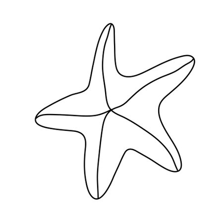 Starfish. Hand drawn vector illustration in doodle style on white background. Isolated black outline. Sea and ocean animals theme. Great for kids coloring books.のイラスト素材