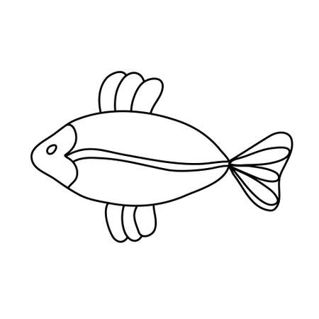 Fish. Hand drawn vector illustration in doodle style on white background. Isolated black outline. Sea and ocean animals theme. Great for kids coloring books.のイラスト素材
