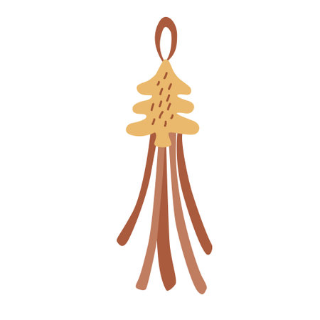 Christmas tree shape decoration with ribbons. Vector hand drawn illustration isolated on white background. Great for greeting Christmas cards. Earth tones.のイラスト素材