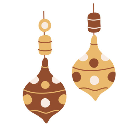 Christmas baubles. Vector hand drawn illustration isolated on white background. Great for greeting cards. Boho Earth tones.のイラスト素材
