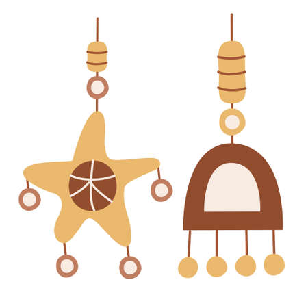 Christmas baubles. Vector hand drawn illustration isolated on white background. Great for greeting cards. Boho Earth tones.のイラスト素材
