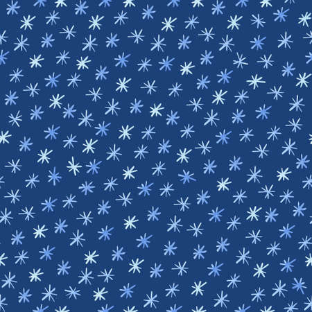 Seamless pattern with snowflakes on navy blue background. Watercolor hand painted illustration. Winter design.の写真素材