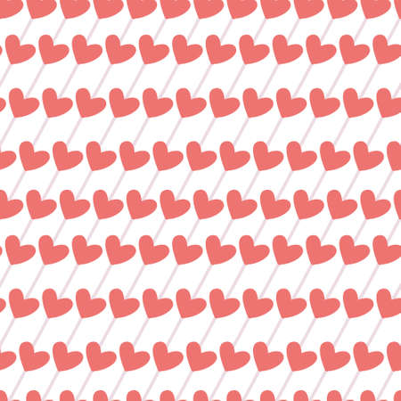 Vector seamless pattern with heart shaped lollipops on white. Great for fabrics, Valentine's day wrapping papers.のイラスト素材
