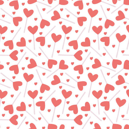 Vector seamless pattern with heart shaped lollipops on white. Great for fabrics, Valentine's day wrapping papers.のイラスト素材