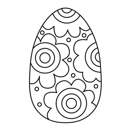 Cute egg decorated with flowers. Great for Easter greeting cards, coloring books. Doodle hand drawn illustration black outline.のイラスト素材