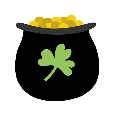 Pot of gold Patrick's day symbol. Cartoon vector illustration isolated on white. Great for greeting cards, pub invitations, posters.のイラスト素材
