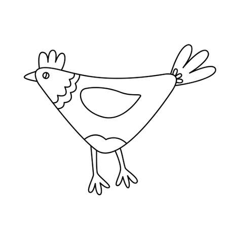Easter funny decorative hen. Doodle hand drawn vector illustration black outline. Great for greeting cards, coloring books.のイラスト素材