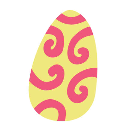 Decorative yellow pink Easter egg. Hand drawn flat vector illustration. Great greeting cards.のイラスト素材
