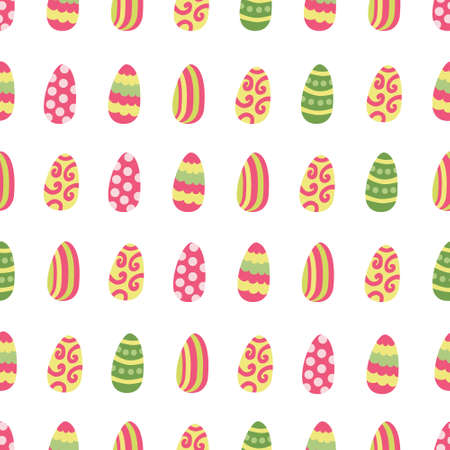 Vector seamless pattern with colorful Easter eggs. Great for fabric, wrapping papers. Hand drawn flat illustration on white background.のイラスト素材