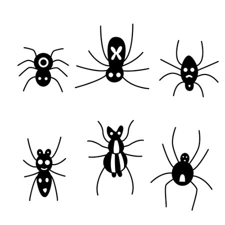 Black hand drawn set with spiders. Vector illustration for Halloween greeting card, posters.のイラスト素材