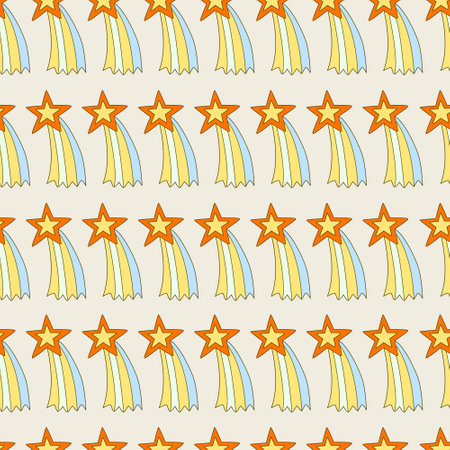 Hippie seamless pattern with star comets. Retro 70s vector illustration. Groovy cartoon style.のイラスト素材