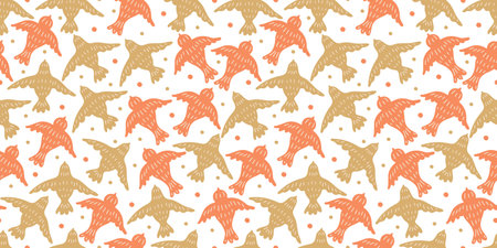 Vector seamless pattern with flying birds on white background. Great for lines, wallpapers; covers, tableclothsのイラスト素材