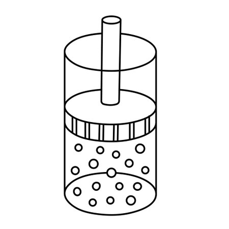 Cylinder with piston hand drawn doodle vector illustration black outline. Back to school theme element, physics science, education.のイラスト素材