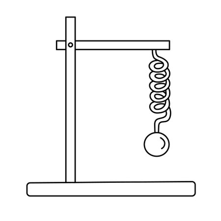 Spring loaded pendulum pendulum hand drawn doodle vector illustration black outline. Back to school theme element, physics science, education.のイラスト素材