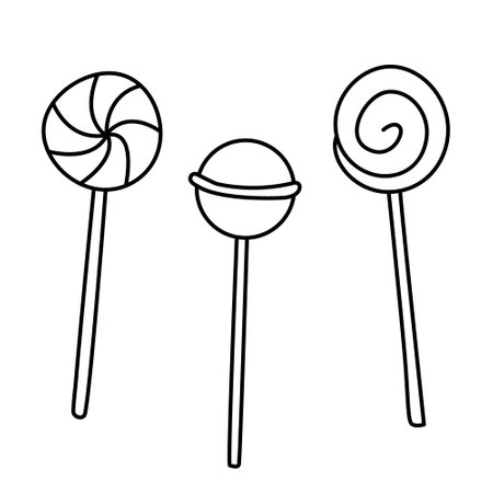 Lollipops candy set hand drawn doodle vector illustration black outline. Great for coloring and greeting cards.のイラスト素材