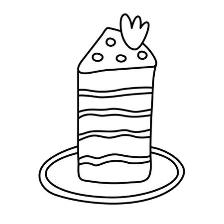 Piece of cake hand drawn doodle vector illustration black outline.