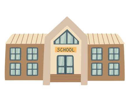 School building hand drawn flat style illustration. Back to school theme element.のイラスト素材