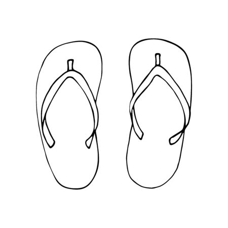 Hand-drawn flip-flops, isolated on white. Contour drawing, vector illustration.のイラスト素材