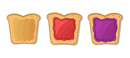 Set of toast with jam and peanut butter. Vector illustration in cartoon style.のイラスト素材