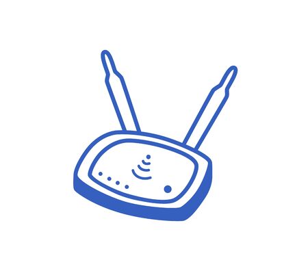 Router isolated on white, linear icon in Doodle style. Vector hand-drawn illustration.のイラスト素材