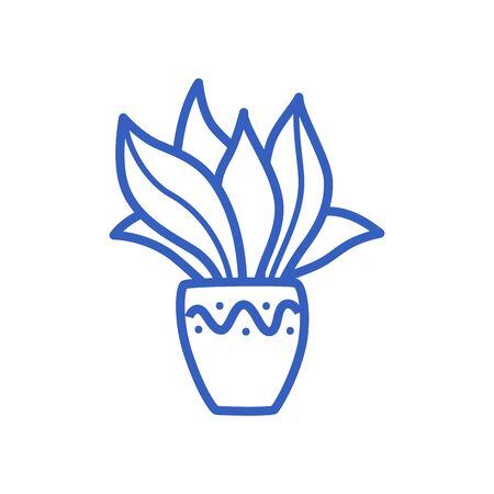 Home flower in a pot, Doodle style, isolated on white. Vector hand-drawn illustration.のイラスト素材