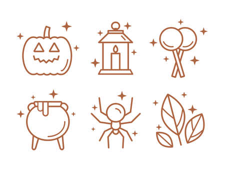 Set of icons on the theme of Halloween. Vector illustration in flat style.のイラスト素材