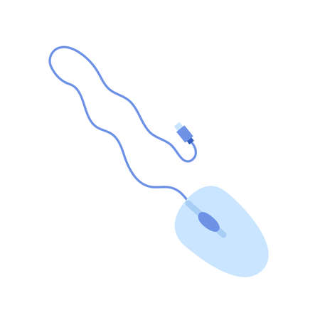 Computer mouse with wire, isolated on white. Simple vector illustration in a modern flat style.のイラスト素材
