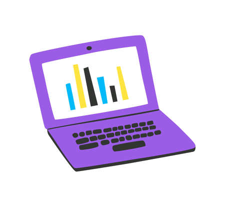 Laptop with equalizer on the monitor, the concept of sound recording, podcast. Vector illustration in a trendy style.のイラスト素材