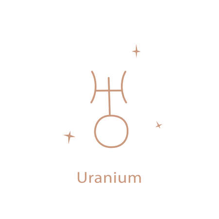 Astrological sign of Uranium cute contour style. Magic card, bohemian design, tattoo, engraving, witch coverのイラスト素材
