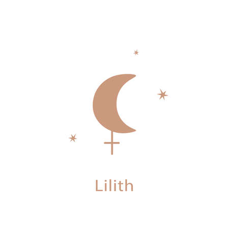Astrological symbol, Lilith Black Moon, apogee point of lunar orbit. Golden mystical drawing.のイラスト素材