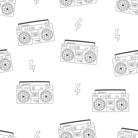 Black and white pattern in the style of the 90s, with audio recorder.のイラスト素材