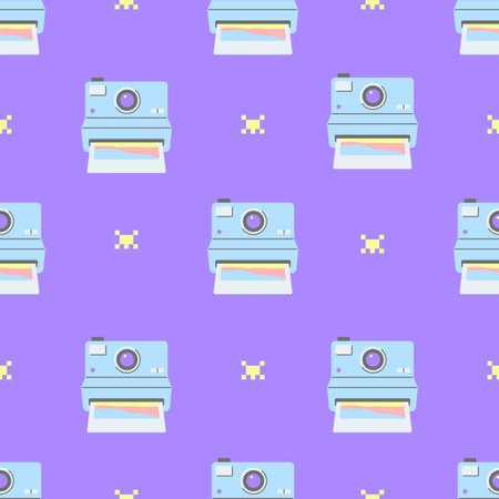 Seamless pattern with a photo camera and geometric shapes.のイラスト素材