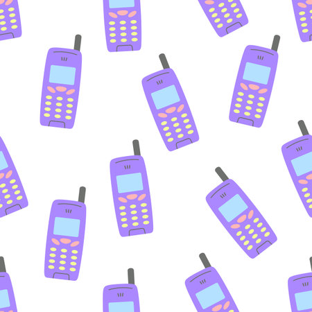Seamless pattern with a push-button mobile phone from the 90s.のイラスト素材