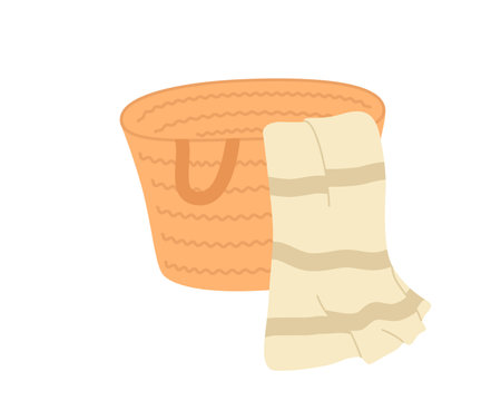 A beach bag made of straw with a towel.のイラスト素材