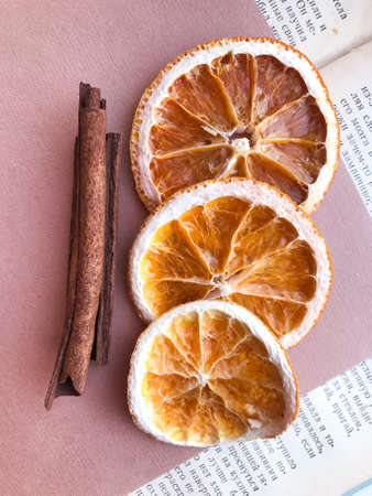 Slices of Dried Orange with Flavored Cinnamon, Closeupの写真素材