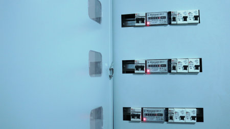 open panel board with individual metering devices for consumed electricity at the entrance of the...