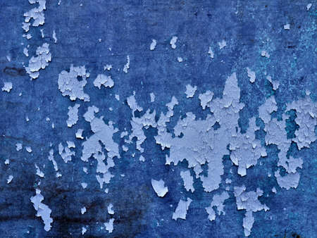 shabby cracked white paint on gray-blue concrete surface as empty texture background for design,...