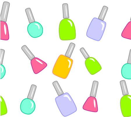 Seamless texture made of many nice colorful nail polish bottles on white backgroundのイラスト素材
