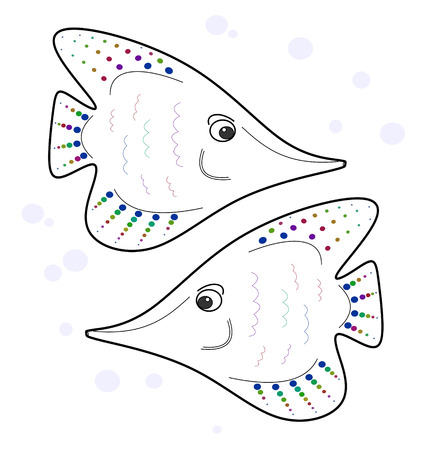 seamless texture stylized two outline angelfish on white backgroundのイラスト素材