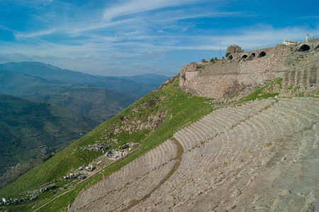 Ancient Greek amphitheater at Pergamon in the territory of the modern city of Bergama in Turkeyの写真素材