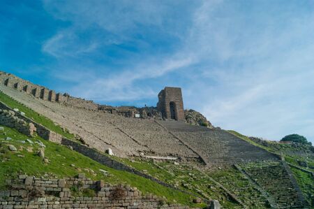 Ancient Greek amphitheater at Pergamon in the territory of the modern city of Bergama in Turkeyの写真素材