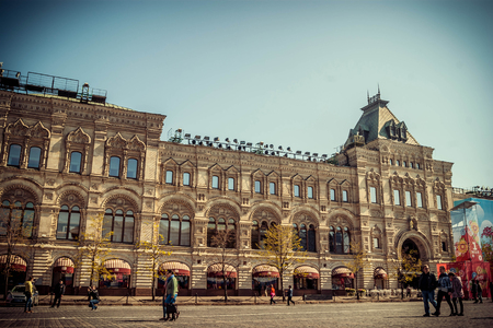 GUM (State Department Store) on the Red Square in Moscow, Russia in sunny summer day, toned image with vignetteのeditorial素材