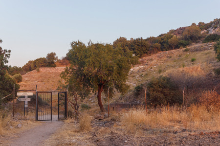 ruins of ancient amphitheatre in Erytrai, Ildiri, Cesme, Turkey sunset time viewのeditorial素材