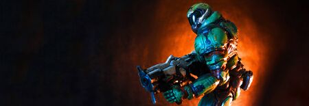 SAINT-PETERSBURG,  RUSSIA â”€ JULY 15, 2018: Doomguy the protagonist of Doom video game series...