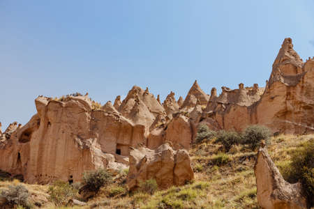 Goreme, Cappadocia, Turkey - 23 August 2019: Rock monastery in Zelve. Cappadocia Earth Pyramids. Tourism concept.のeditorial素材