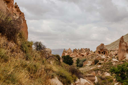 Goreme, Cappadocia, Turkey - 23 August 2019: Rock monastery in Zelve. Zelve open air museum. Cappadocia Earth Pyramids. Tourism concept.のeditorial素材