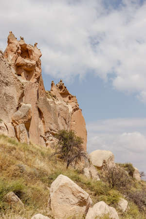 Goreme, Cappadocia, Turkey - 23 August 2019: Rock monastery in Zelve. Zelve open air museum. Cappadocia Earth Pyramids. Tourism concept.のeditorial素材