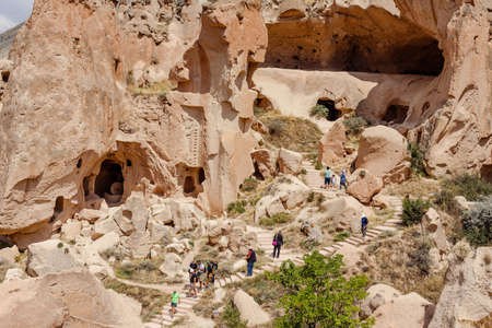 Goreme, Cappadocia, Turkey - 23 August 2019: Rock monastery in Zelve. Zelve open air museum. Cappadocia Earth Pyramids. Tourism concept.のeditorial素材
